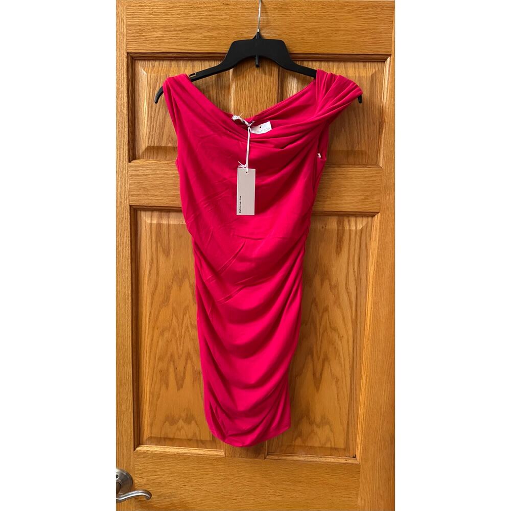 Reformation Raydon Off-Shoulder Ruched Mini Dress - Picture 7 of 8